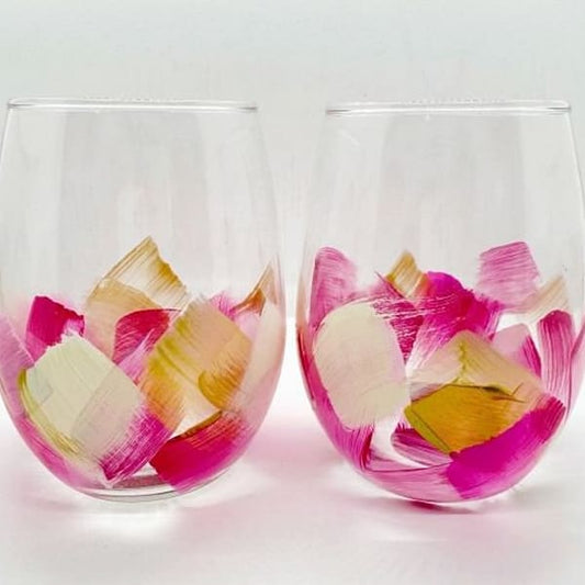 Pink Hand Painted Wine Glass